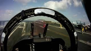 Inside an F/A-18C Hornet launching from the aircraft carrier USS Abraham Lincoln (CVN 72).