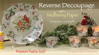 “Reverse Decoupage” a glass plate / “Mulberry Paper” and Mod Podge / Simple DIY ️ Great gift!