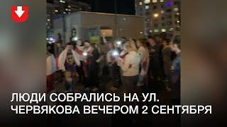 Люди слушают «Тры чарапахи» на ул  Червякова вечером 2 сентября