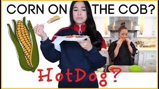 Jenna Marbles corn on the cob but instead of the corn bone its a hot dog