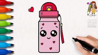 How to Draw a Cute Water Bottle, Very Easy