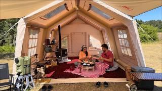 Camp in the Comfort of Your Home with a Luxury Inflatable Tent with Stove