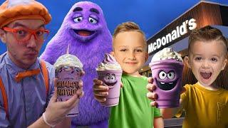 Vlad & Niki and Blippi Try Grimace Shake Challenge at Birthday Party McDonald's!