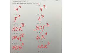 Multiplying Exponents Lesson and answer key for worksheet
