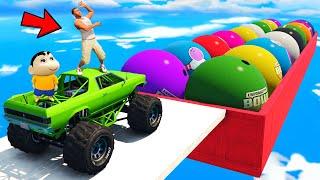 SHINCHAN AND FRANKLIN TRIED THE IMPOSSIBLE GIANT BOWLING BALL BRIDGE PARKOUR CHALLENGE GTA 5