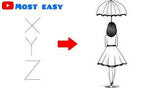 How to draw a girl with umbrella step by step | Umbrella girl drawing easy from XYZ Step by Step