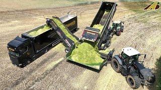 GPS Ernte 2023 Feldverladung mit Überladestation Claas Häcksler & Fendt Traktoren Lohnunternehmen