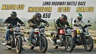 Interceptor Bear650 vs Continental Gt650 vs Super Meteor 650 vs Interceptor 650|Quad Battle Race