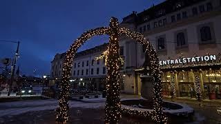 Snowy Morning Walk in Central Stockholm | Christmas Lights & Winter Wonderland ️ #683