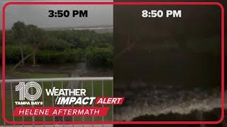 Side-by-side video shows storm surge rushing into Bradenton, Florida home during Hurricane Helene