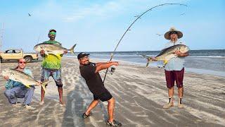 Surf Fishing San Luis Pass for Big Jacks!! Galveston Fishing