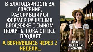 В благодарность за спасение, разорившийся фермер приютил бродяжку с сыном, пока он все продает…