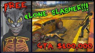 CLONE SLASHER in GTAOnline for weekly challenge $100,000 and FREE BLACK CREEPY CAT MASK