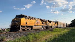 UP 7631 w/ Nice K5HL Leads Northbound Autorack Train In At Posey RD In San Marcos, Texas on 8/18/24