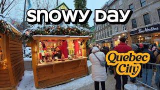 Quebec City Snowy Day Walk in Christmas Market ️️ Marché Noël Allemand Ville de Québec 