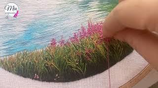 Lake in the Spring+  Thread Painting Landscape Embroidery