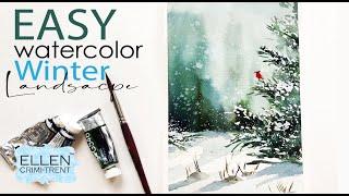 EASY Winter ️ Landscape in Watercolor/Christmas Card Ideas