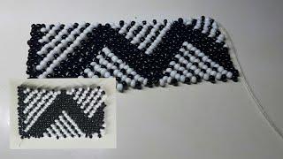 Part 3 Zig-zag black &white beaded belt/bracelet tutorial pattern