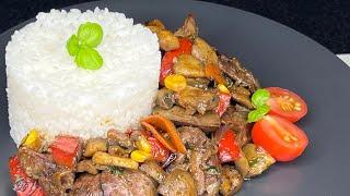 Куриная печень с овощами и рисом.       #куринаяпечень #печенка #печень #овощи#рис #жаренаяпечень