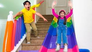 Eric Jannie and Charlotte Plays on the Stair Slide for Kids