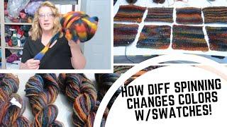 Color Study in Spinning-The Same Space Dyed Top 8 Different Ways! Part 1/Splitting Plying Changes!