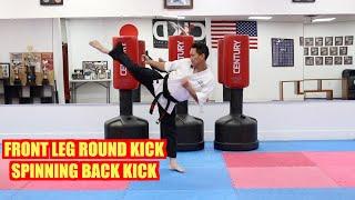 KARATE for Beginners - Lesson 5 / Front leg round kick and Spinning back kick