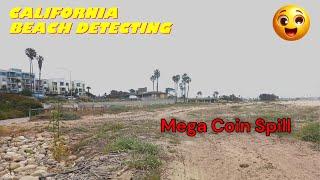 beach metal detecting - big coin spill in the dry - Ventura