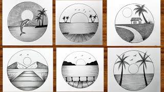 Easy 6 Circle Scenery Drawing | How to Draw Pencil Sketch Drawing | Easy Drawing idea for Beginners