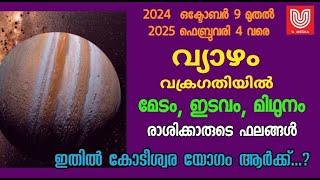 വ്യാഴം വക്രഗതിയിൽ….   മേടം, ഇടവം, മിഥുനം രാശിക്കാരുടെ ഫലങ്ങൾ !   കോടീശ്വര യോഗം ഏതു രാശിക്ക് ..?