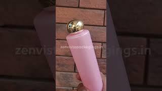 Zenvista Packagings- Empty pink Round Shape Shoulder Pet Bottle With Gold Plated Round Cap [ZMP04]