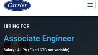 Carrier Hiring Freshers As Associate Engineer |CTC-4LPA| Bachelor's Students Eligible | Apply Now