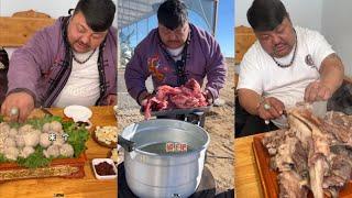 Mongolian Enke's life is all about herding and eating meat! #camping #cooking #village
