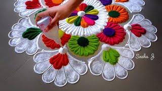 Very easy and attractive multicolored kolam for festivals | Rangoli by Sneha J |