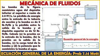 ECUACIÓN GENERAL DE LA ENERGÍA - Perdidas de Energía y Ganancias por Bombas  - Prob 7.14 Robert Mott