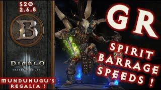 Spirit Barrage GR Speeds S20 2.6.8 Witch Doctor Build Mundunugu's Regalia Diablo 3