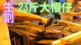 生劏23斤大懵仔（魚仲/懵仲/海鱺）,魚肉滿滿雪花,肉爽而帶超級油香,新鮮生劏果然超級好食~fish cutting 香港海鮮~社長遊街市(Hong Kong Seafood Market)