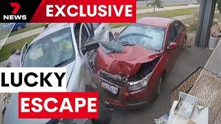 Out-of-control car ploughs into family’s SUV on Werribee driveway | 7NEWS