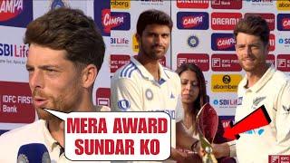 Mitchell Santner gave his MAN OF THE MATCH AWARD to WASHINGTON SUNDAR won everyone's heart