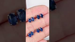 18K Real Gold Blue Sapphire Earrings