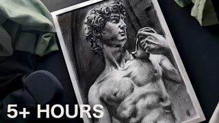 【ASMR Art】Realistic Charcoal Drawing of Michelangelo's David- No Talking