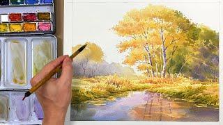 How to Paint Autumn Trees and Reflections in Watercolor