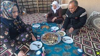 Cooking" tahchin Garmsar" by a village woman in her yard (iran2023)