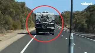 Alarming caravan footage triggers warning about danger on Aussie roads | Yahoo Australia