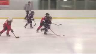 6 yr old Canadian Hockey Player scores on the backhand.