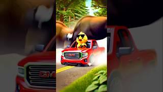 Cute Little Duck Drives GMC Sierra But Wild Buffaloes Block the Road!  #littleduck