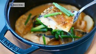 staub食譜: 白蘿蔔味噌燉煮鯖魚 Braised mackerel with white radish miso #鑄鐵鍋料理 고등어 흰무 된장 조림