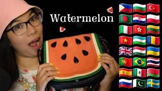 ASMR WATERMELON IN DIFFERENT LANGUAGES (Whispering, Fast Tapping, Bubble Gum Mouth Sounds) 🫧