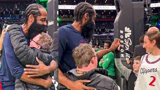 Harden's Emotional Reaction When Kids Surprised Him before the Game vs Boston Celtics