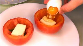 Just put the egg in the tomato with cheese and garlic and in the oven / Breakfast Recipe