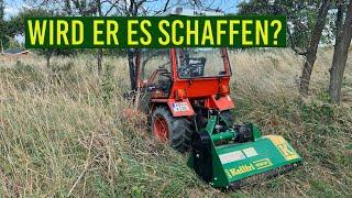 Test Schlegelmulcher am Schmalspurschlepper Hakotrac 2750 DA mit Kellfri WKM105 Mulcher für Traktor